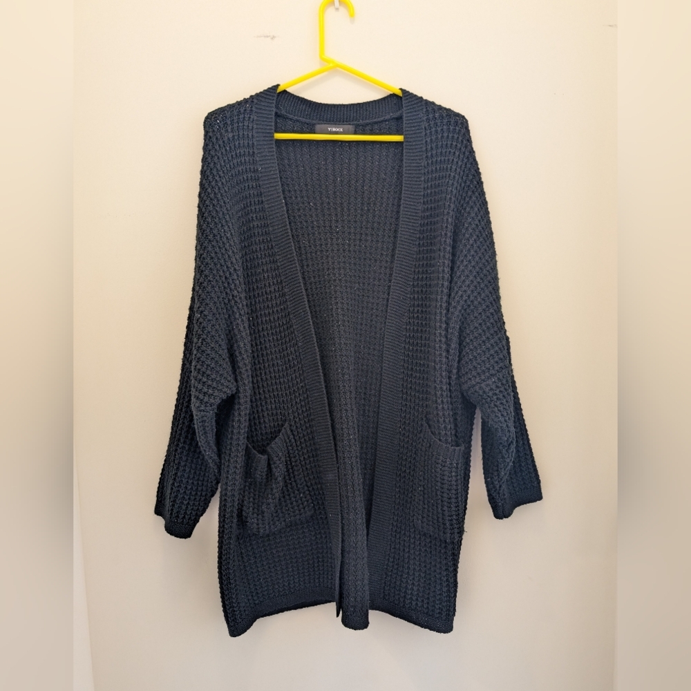 Womens Open Front Long Batwing Sleeve Cardigan Sweater with Pockets 2XL